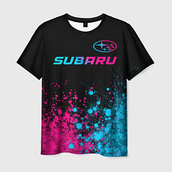 Мужская футболка Subaru - neon gradient: символ сверху