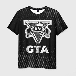Мужская футболка GTA с потертостями на темном фоне