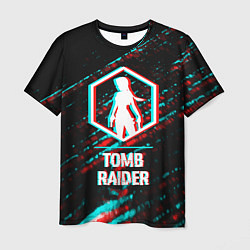 Мужская футболка Tomb Raider в стиле glitch и баги графики на темно
