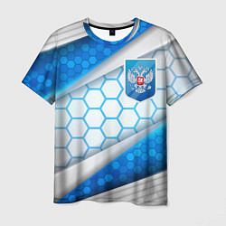 Мужская футболка Синий герб России на объемном фоне