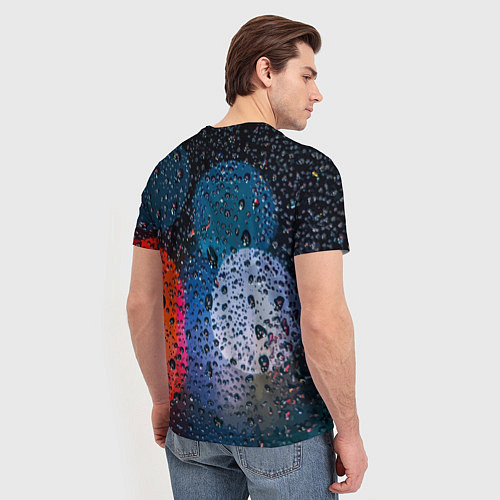 Мужская футболка Разноцветные огни сквозь дождевое стекло / 3D-принт – фото 4