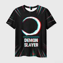 Мужская футболка Символ Demon Slayer в стиле glitch на темном фоне