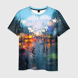 Мужская футболка Город через дождевое стекло