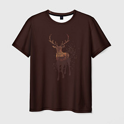 Мужская футболка Силуэт оленя с осенним лесом