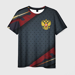 Мужская футболка Герб России черно-красный камуфляж
