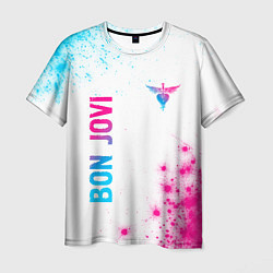 Мужская футболка Bon Jovi neon gradient style: надпись, символ