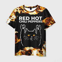 Мужская футболка Red Hot Chili Peppers рок кот и огонь