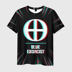 Мужская футболка Символ Blue Exorcist в стиле glitch на темном фоне