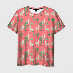 Мужская футболка Три забавных альпака среди кактусов