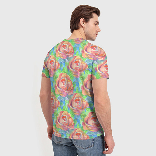 Мужская футболка Алые розы акварель / 3D-принт – фото 4