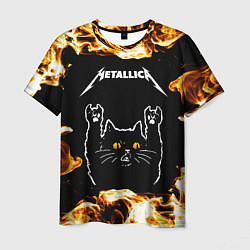 Футболка мужская Metallica рок кот и огонь, цвет: 3D-принт