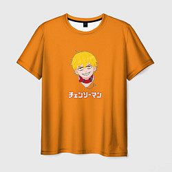 Мужская футболка Человек-бензопила Дэндзи на оранжевом фоне