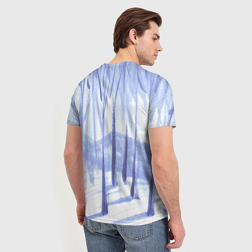 Мужская футболка Зимний лес акварель / 3D-принт – фото 4