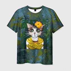 Мужская футболка Грустная кошка Фриды Кало из нейросети