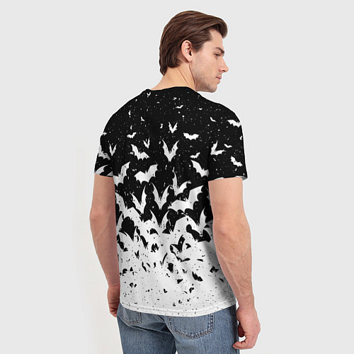 Мужская футболка Black and white bat pattern / 3D-принт – фото 4