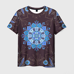 Мужская футболка Мандала-цветок Голубая снежинка
