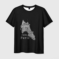 Футболка мужская Эйфелева башня и надпись Я люблю Париж на черном ф, цвет: 3D-принт