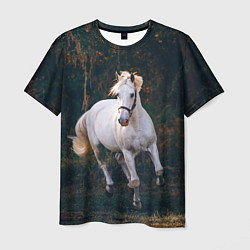 Мужская футболка Скачущая белая лошадь