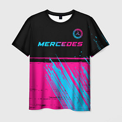 Мужская футболка Mercedes - neon gradient: символ сверху