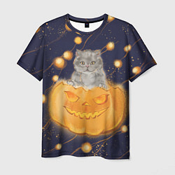 Мужская футболка Котик в тыкве, хеллоуин