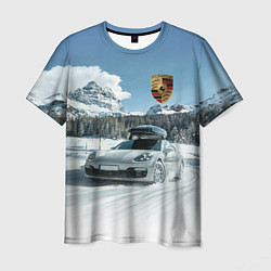 Мужская футболка Porsche on a mountain winter road