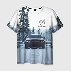 Мужская футболка Dodge in winter forest