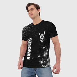 Футболка мужская Ramones и рок символ на темном фоне, цвет: 3D-принт — фото 2