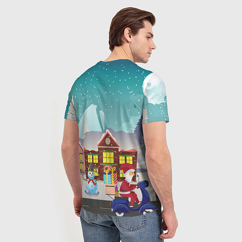 Мужская футболка В Новогоднюю ночь Дед Мороз едет на скутере с пода / 3D-принт – фото 4
