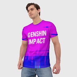 Футболка мужская Genshin Impact glitch text effect: символ сверху, цвет: 3D-принт — фото 2