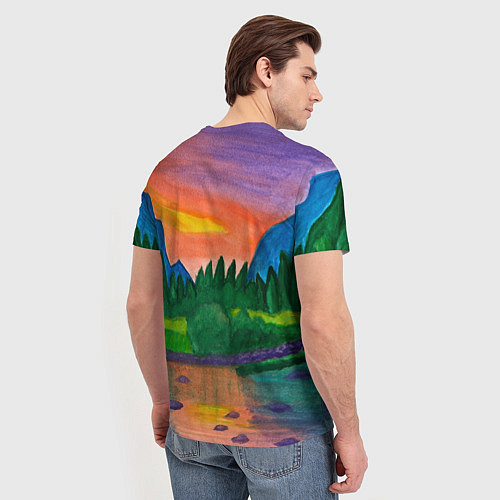 Мужская футболка Закат на реке / 3D-принт – фото 4