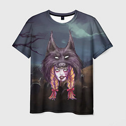 Мужская футболка Скальпель волка на девушке