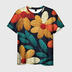 Мужская футболка Цветы в стиле вышивки