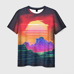 Мужская футболка Синтвейв неоновые горы на закате