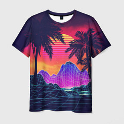 Мужская футболка Тропический остров с пальмами ретро иллюстрация