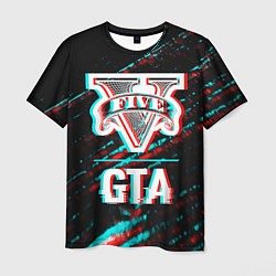Мужская футболка GTA в стиле glitch и баги графики на темном фоне