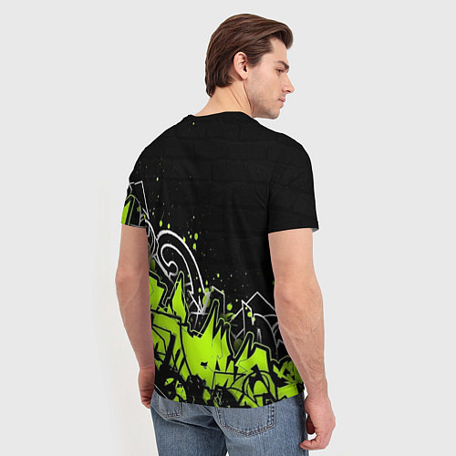 Мужская футболка Яркое граффити на черной стене / 3D-принт – фото 4