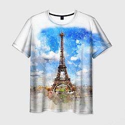 Мужская футболка Париж Эйфелева башня рисунок
