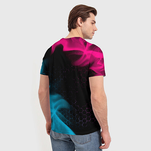 Мужская футболка Daewoo - neon gradient: надпись, символ / 3D-принт – фото 4