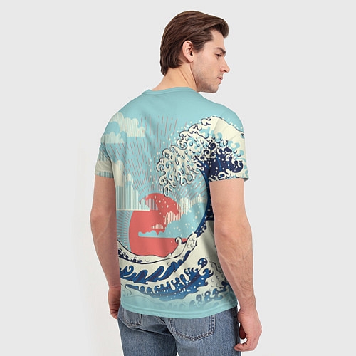 Мужская футболка Морской пейзаж с большими волнами на закате / 3D-принт – фото 4