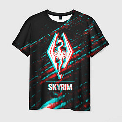 Мужская футболка Skyrim в стиле glitch и баги графики на темном фон