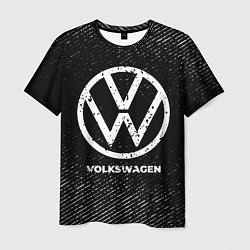 Футболка мужская Volkswagen с потертостями на темном фоне, цвет: 3D-принт