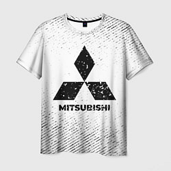 Мужская футболка Mitsubishi с потертостями на светлом фоне