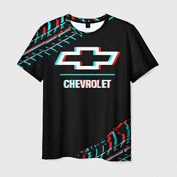 Футболка мужская Значок Chevrolet в стиле glitch на темном фоне, цвет: 3D-принт