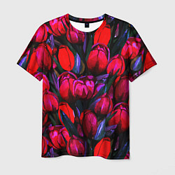 Мужская футболка Тюльпаны - поле красных цветов