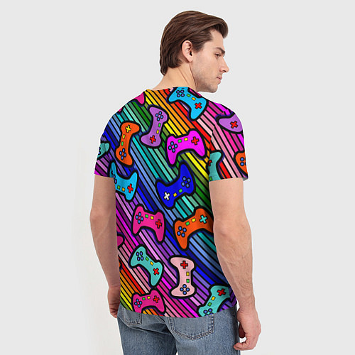 Мужская футболка Многоцветные полоски с джойстиками / 3D-принт – фото 4
