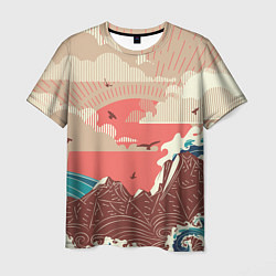 Мужская футболка Большие океанские волны и скалистый остров на зака