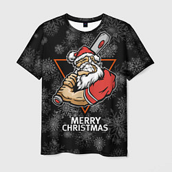 Мужская футболка Merry Christmas! Cool Santa with a baseball bat
