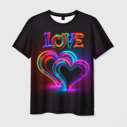 Мужская футболка Love - неоновые сердца
