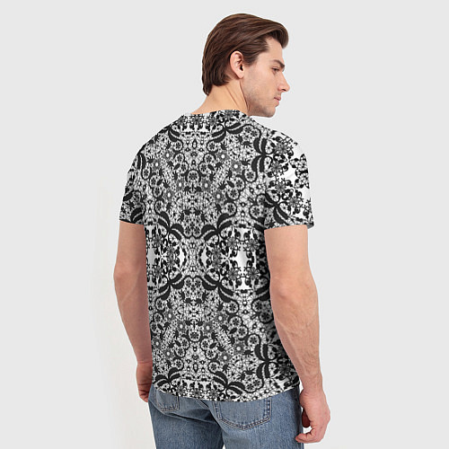 Мужская футболка Черно-белый ажурный кружевной узор / 3D-принт – фото 4