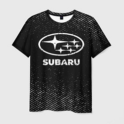 Мужская футболка Subaru с потертостями на темном фоне
